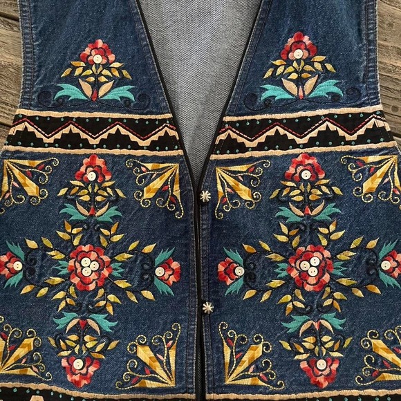 Vintage Ropa womens western denim embroidered vest XL - Picture 2 of 8